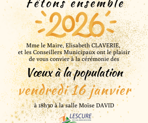 Voeux à la population vendredi 16 janvier 2026 à 18h30 salle Moïse David